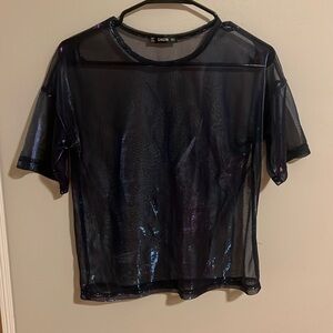 SHEIN mesh iridescent shirt